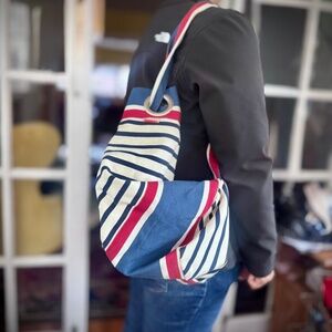 Artiga Hobo Bucket Bag in Red White & Blue Canvas - Made in France, EUC